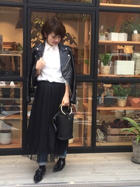 「TODAYFUL（トゥデイフル）のアイテム（ライダースジャケット）」を使った、YUKO さん（レディース・156cm）の冬コーディネート