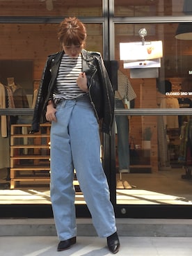 「TODAYFUL（トゥデイフル）のアイテム（ライダースジャケット）」を使った、YUKO さん（レディース・156cm）の春コーディネート