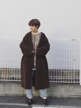 「TODAYFUL（トゥデイフル）のアイテム（ステンカラーコート）」を使った、YUKO さん（レディース・156cm）の冬コーディネート
