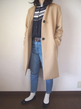 「PLST（プラステ）のアイテム（ステンカラーコート）」を使った、ほくそんさん（レディース・163cm）の冬コーディネート