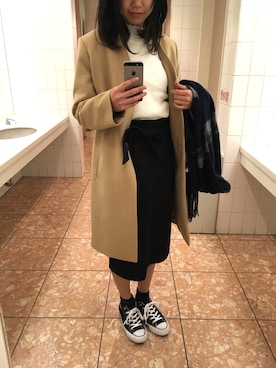 「PLST（プラステ）のアイテム（ステンカラーコート）」を使った、ほくそんさん（レディース・163cm）の冬コーディネート