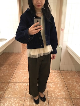 「RAY CASSIN（レイカズン）のアイテム（デニムジャケット）」を使った、ほくそんさん（レディース・163cm）の春コーディネート
