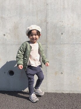 「アイテム（ミリタリージャケット、イエロー系）」を使った、manatsuさん（キッズ・90cm）の春コーディネート