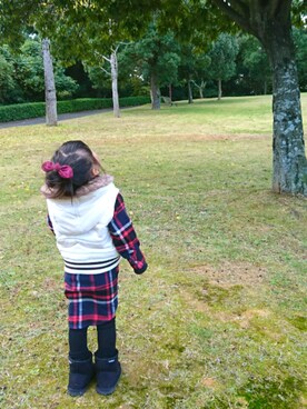 「アイテム（シャツワンピース）」を使った、mihiroさん（キッズ・90cm）の秋コーディネート