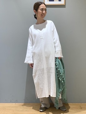 「green label relaxing（グリーンレーベルリラクシング）のSC ハイゲージ テンジク ロングスリーブ Tシャツ / ボーダー（Tシャツ/カットソー）」を使った、藤田（fujita）さん（レディース・157cm）の冬コーディネート