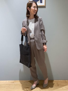 「Tシャツ/カットソー」｜「アイテム（ノーカラージャケット）」を使った、藤田（fujita）さん（レディース・157cm）の夏コーディネート