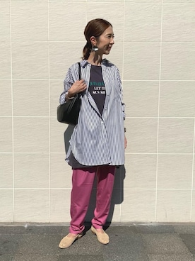 「green label relaxing（グリーンレーベルリラクシング）の＜Et/clo(エックロ)＞ クロワッサン 3WAY ショルダー ハンド バッグ（ショルダーバッグ）」を使った、藤田（fujita）さん（レディース・157cm）の夏コーディネート