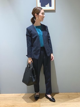 「Tシャツ/カットソー」｜「アイテム（ノーカラージャケット）」を使った、藤田（fujita）さん（レディース・157cm）の夏コーディネート