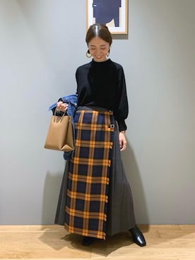 「ニット/セーター」｜「アイテム（デニムジャケット）」を使った、藤田（fujita）さん（レディース・157cm）の秋コーディネート