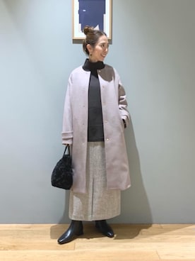 「green label relaxing（グリーンレーベルリラクシング）のアイテム（ノーカラーコート）」を使った、藤田（fujita）さん（レディース・157cm）の秋コーディネート