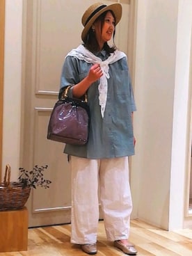 「綿麻シャツ」｜haruさん（レディース・157cm）の春コーディネート