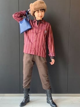 「ブラウンニット」｜「アイテム（帽子）」を使った、山口さん（レディース・160cm）の秋コーディネート