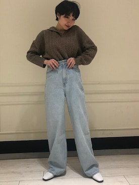 「ブラウンニット」｜「アイテム（ブーツ）」を使った、山口さん（レディース・160cm）の冬コーディネート