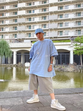 「サックスブルー」｜「アイテム（財布/小物）」を使った、龍一 (The Loveless)®︎さん（メンズ・168cm）の夏コーディネート