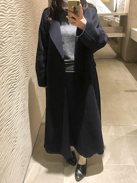 「ネイビーコーデ」｜「アイテム（その他アウター）」を使った、ERiKαᵕ̈*⑅さん（レディース・158cm）の冬コーディネート