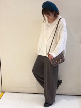 「Green　Parks（グリーンパークス）の・リブカットワイドパンツ（その他パンツ）」を使った、chio¨̮⑅さん（レディース・166cm）の秋コーディネート