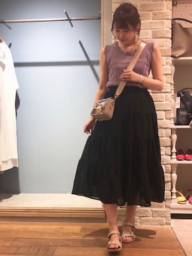 「earth music&ecology（アースミュージックアンドエコロジー）のアイテム（イヤリング）」を使った、chio¨̮⑅さん（レディース・166cm）の春コーディネート