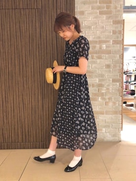 「earth music&ecology（アースミュージックアンドエコロジー）のアイテム（ハット）」を使った、chio¨̮⑅さん（レディース・166cm）の春コーディネート
