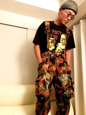 「迷彩」｜「アイテム（オールインワン・サロペット）」を使った、Kazuki Horitsugiさん（メンズ・173cm）の夏コーディネート