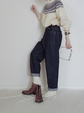 「orSlow（オアスロウ）のアイテム（パンツ）」を使った、zua.さん（レディース・157cm）の冬コーディネート