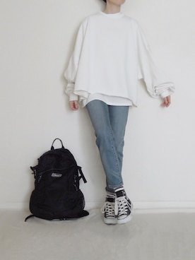 「zozoデニム」｜「アイテム（スウェット）」を使った、zua.さん（レディース・157cm）の冬コーディネート