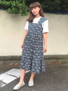 「ワッフルクルーネックＴ」｜「アイテム（その他シューズ）」を使った、咲来(sara)さん（レディース・155cm）の夏コーディネート