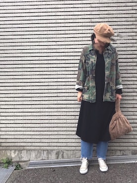 「JUNOAH」｜「アイテム（ミリタリージャケット）」を使った、maminnieさん（レディース・172cm）の秋コーディネート