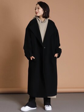 「オーバーコート」｜「アイテム（ノーカラーコート）」を使った、eriさん（レディース・156cm）の冬コーディネート