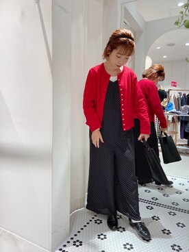 「赤コーデ」｜「アイテム（オールインワン・サロペット）」を使った、kinさん（レディース・153cm）の冬コーディネート