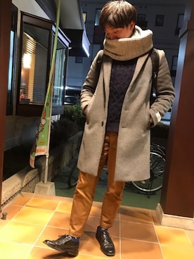 「grn」｜「アイテム（チェスターコート）」を使った、たいようさん（メンズ・171cm）の冬コーディネート