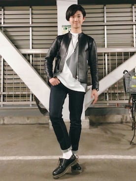 「リドム」｜「アイテム（ライダースジャケット）」を使った、たいようさん（メンズ・171cm）の春コーディネート