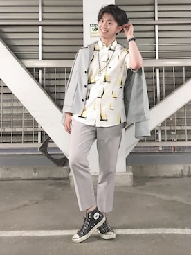 「半袖シャツ」｜「アイテム（ブルゾン）」を使った、たいようさん（メンズ・171cm）の春コーディネート