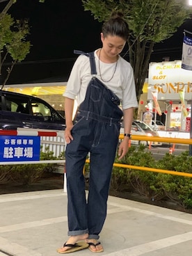 「no brand（ノーブランド）のアイテム（サロペット/オーバーオール）」を使った、たいようさん（メンズ・171cm）の夏コーディネート