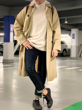 「EDWIN」｜「アイテム（ステンカラーコート）」を使った、たいようさん（メンズ・171cm）の冬コーディネート