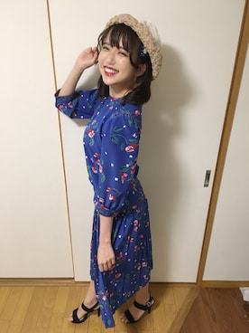 「アイテム（ハット）」を使った、牧野 なな子さん（レディース・153cm）の夏コーディネート