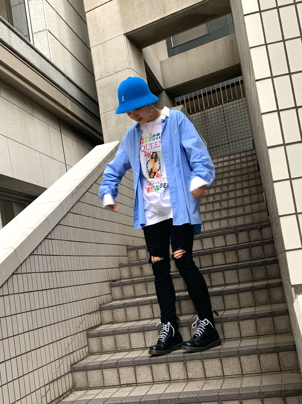 「楽チンコーデ」｜「KANGOLのKANGOL バミューダカジュアル（ハット、ブルー系）」を使った、miho  さん（レディース・168cm）の夏コーディネートの1枚目の写真