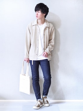 「トートバック」｜「アイテム（ブルゾン）」を使った、KAKERUさん（メンズ・176cm）の秋コーディネート
