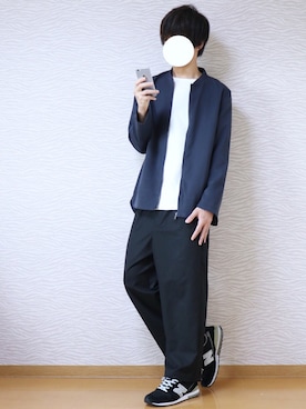 「EMMA CLOTHES（エマクローズ）のアイテム（ノーカラージャケット）」を使った、囲碁将棋さん（メンズ・174cm）の春コーディネート