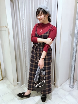 「AS KNOW AS PINKY（アズノゥアズピンキー）のアイテム（オールインワン・サロペット）」を使った、raさん（レディース・165cm）の秋コーディネート
