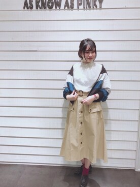 「AS KNOW AS PINKY（アズノゥアズピンキー）のアイテム（ブルゾン）」を使った、raさん（レディース・165cm）の冬コーディネート
