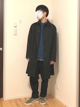 「ネルシャツ」｜「アイテム（ステンカラーコート）」を使った、まるさん（メンズ・169cm）の冬コーディネート