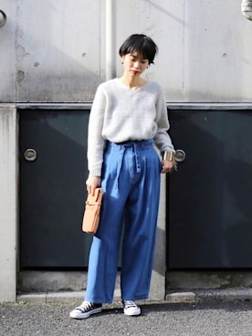 「FIL DE FER（フィルデフェール）のアイテム（パンツ）」を使った、watanabe.さん（レディース・163cm）の冬コーディネート