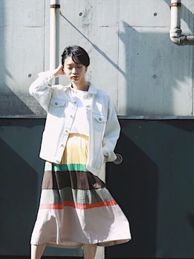 「FIL DE FER（フィルデフェール）のアイテム（デニムジャケット）」を使った、watanabe.さん（レディース・163cm）の冬コーディネート