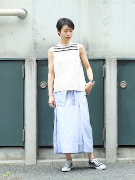 「ラインニット」｜watanabe.さん（レディース・163cm）の夏コーディネート