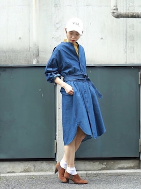 「FIL DE FER（フィルデフェール）のアイテム（シャツワンピース）」を使った、watanabe.さん（レディース・163cm）の夏コーディネート