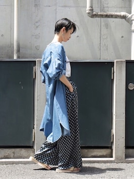 「柄×柄」｜「アイテム（シャツワンピース）」を使った、watanabe.さん（レディース・163cm）の夏コーディネート
