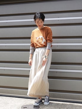 「rapiecage（ラピエサージュ）のアイテム（イヤリング）」を使った、watanabe.さん（レディース・163cm）の秋コーディネート