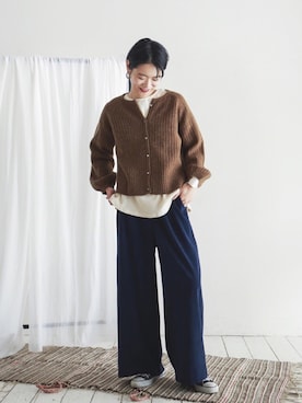 「FIL DE FER（フィルデフェール）のアイテム（カーディガン/ボレロ）」を使った、watanabe.さん（レディース・163cm）の秋コーディネート