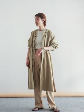 「スリットパンツ」｜「アイテム（シャツワンピース）」を使った、watanabe.さん（レディース・163cm）の春コーディネート