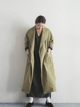 「ストライプワンピース」｜「アイテム（その他アウター）」を使った、watanabe.さん（レディース・163cm）の秋コーディネート